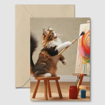 Fluffy Cat Painting Colorful Canvas Art