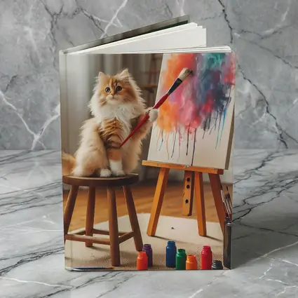 Fluffy Cat Painting on Easel Indoors