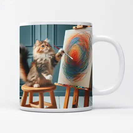 Fluffy Cat Painting on Easel Art