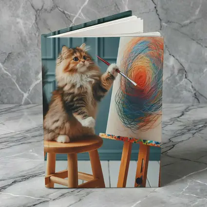 Fluffy Cat Painting on Easel Art