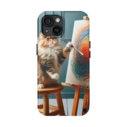 Fluffy Cat Painting on Easel Art