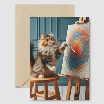 Fluffy Cat Painting on Easel Art