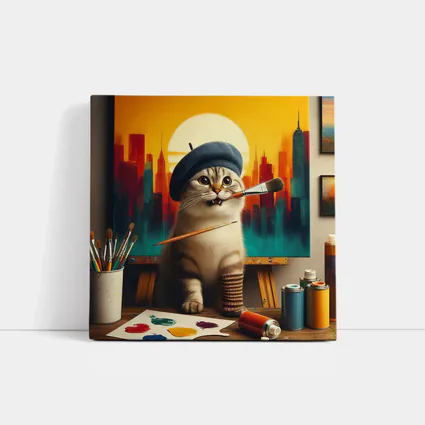Scottish Fold Cat Artist Painting City