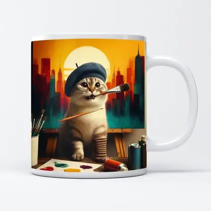 Scottish Fold Cat Artist Painting City