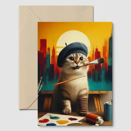 Scottish Fold Cat Artist Painting City
