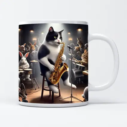 Tuxedo Cat Playing Saxophone Jazz Concert