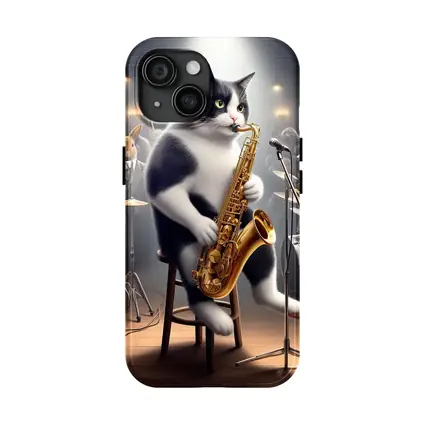 Tuxedo Cat Playing Saxophone Jazz Concert