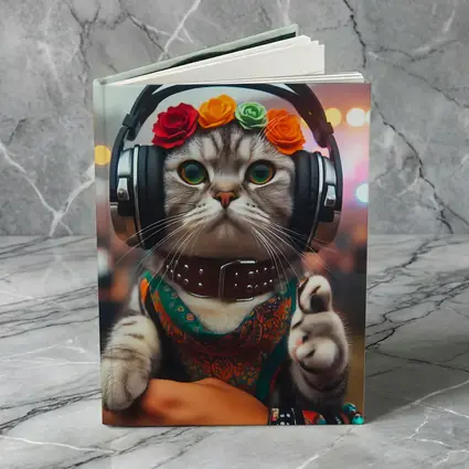 Festival Cat With Headphones And Flowers