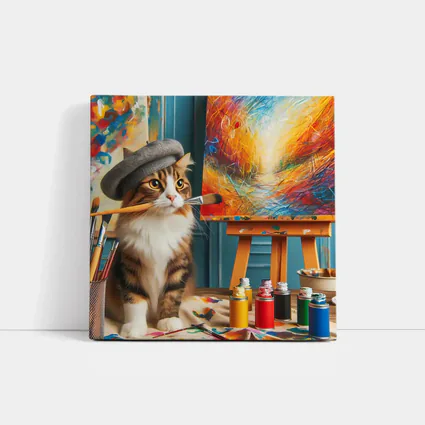 Tabby Cat Artist Beret Painting Studio