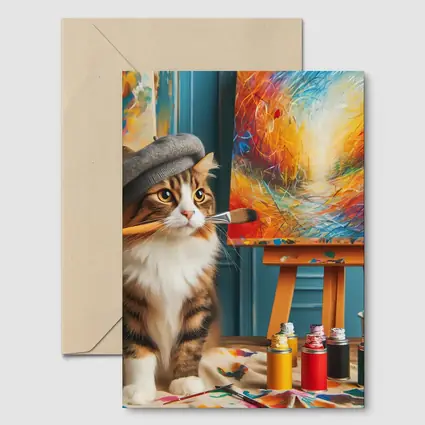 Tabby Cat Artist Beret Painting Studio