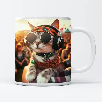Festival Cat Wearing Sunglasses and Headphones