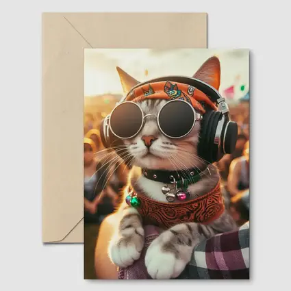 Festival Cat Wearing Sunglasses and Headphones