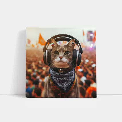 Cool Cat With Headphones At Music Festival