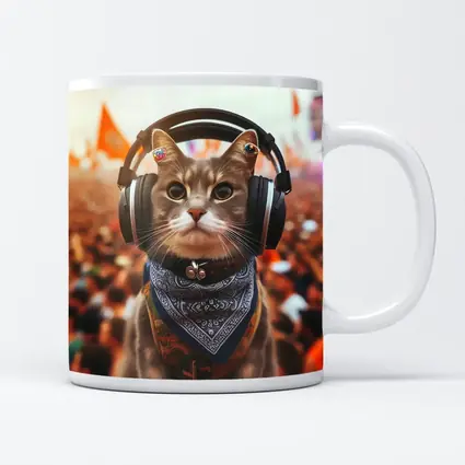 Cool Cat With Headphones At Music Festival