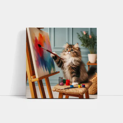 Fluffy Cat Painting on Canvas Art Studio