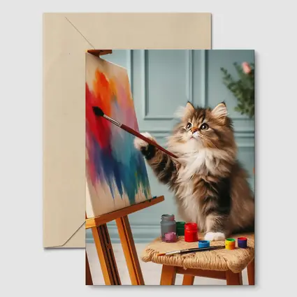 Fluffy Cat Painting on Canvas Art Studio