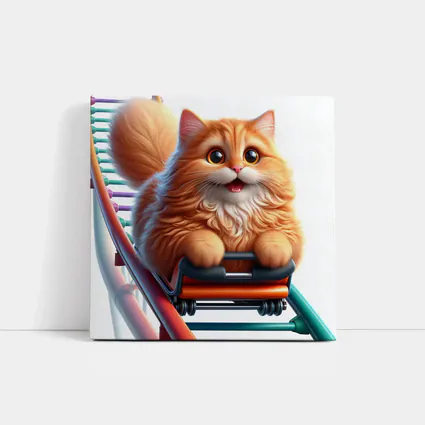 Fluffy Orange Cat Riding Roller Coaster
