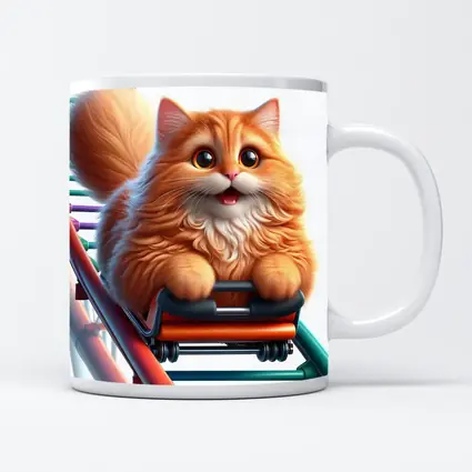 Fluffy Orange Cat Riding Roller Coaster