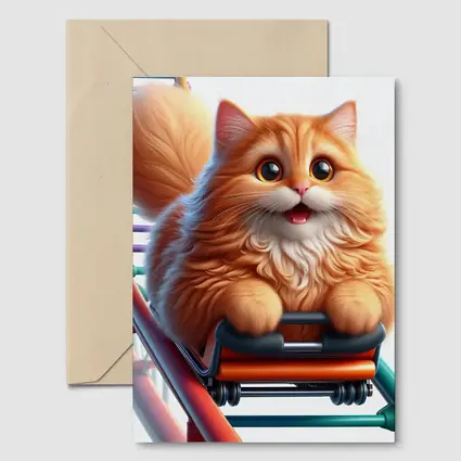 Fluffy Orange Cat Riding Roller Coaster