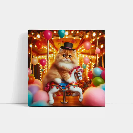 Persian Cat Riding Carousel Colorful Balloons