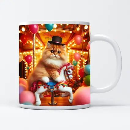 Persian Cat Riding Carousel Colorful Balloons