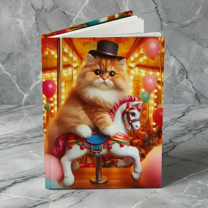 Persian Cat Riding Carousel Colorful Balloons