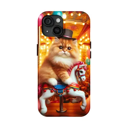 Persian Cat Riding Carousel Colorful Balloons
