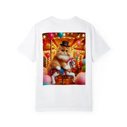 Persian Cat Riding Carousel Colorful Balloons