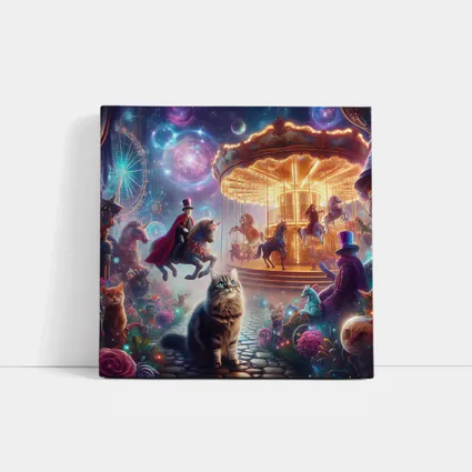 Fantasy Cats Magical Carousel Night Scene