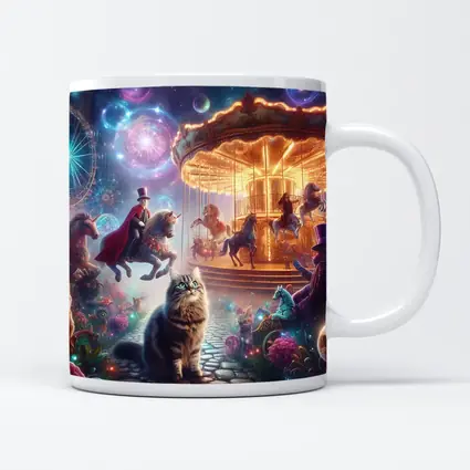 Fantasy Cats Magical Carousel Night Scene