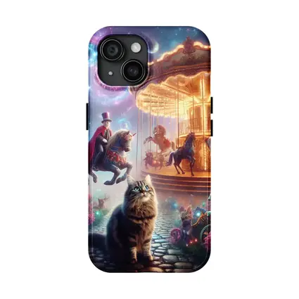 Fantasy Cats Magical Carousel Night Scene