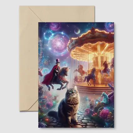 Fantasy Cats Magical Carousel Night Scene