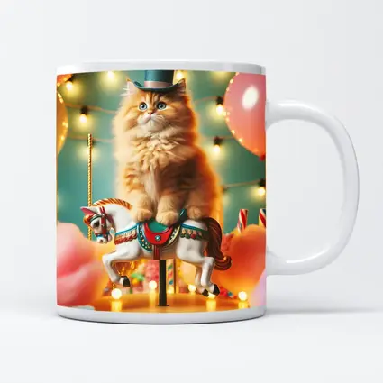 Orange Cat Riding Carousel Horse Fairground