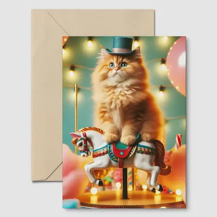 Orange Cat Riding Carousel Horse Fairground