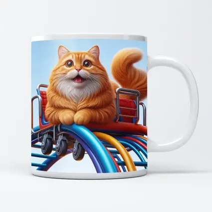 Orange Cat Riding Roller Coaster Cartoon Art