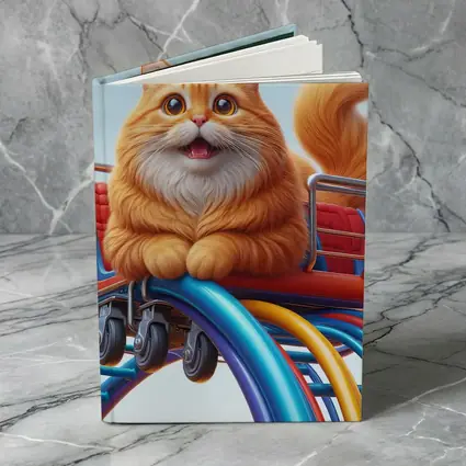 Orange Cat Riding Roller Coaster Cartoon Art