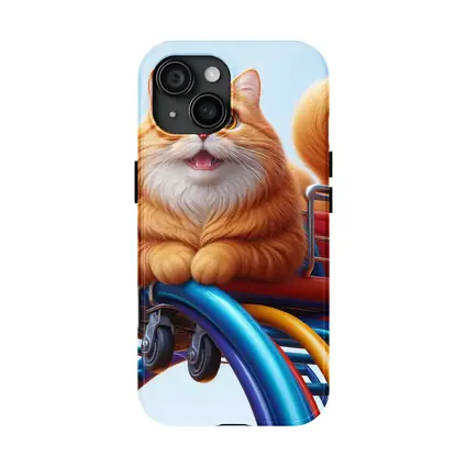 Orange Cat Riding Roller Coaster Cartoon Art