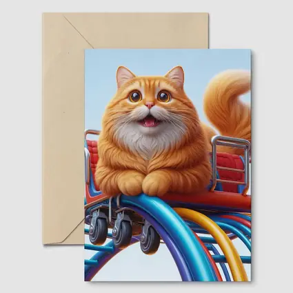 Orange Cat Riding Roller Coaster Cartoon Art