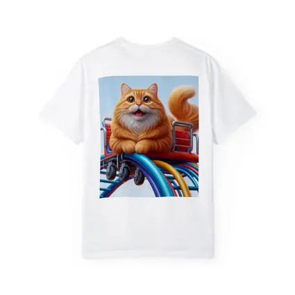 Orange Cat Riding Roller Coaster Cartoon Art