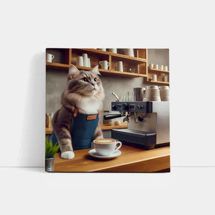 Cat Barista Making Coffee in Cafe