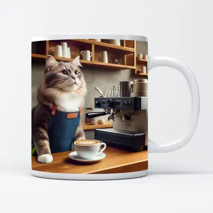 Cat Barista Making Coffee in Cafe