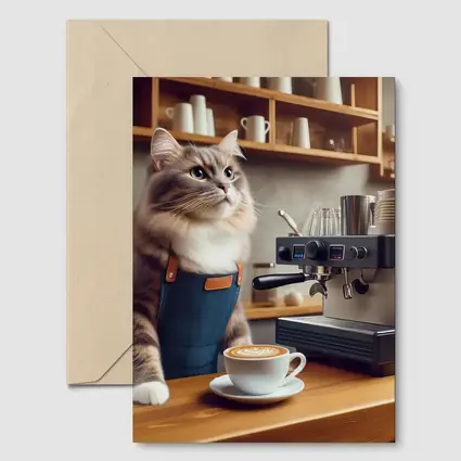 Cat Barista Making Coffee in Cafe