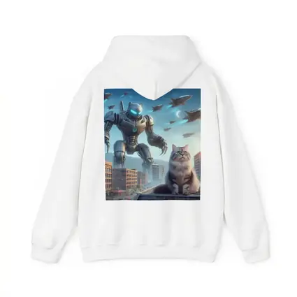 Cat Robot Warrior Futuristic City Skyline