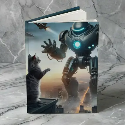 Giant Robot Cat Rooftop Futuristic City