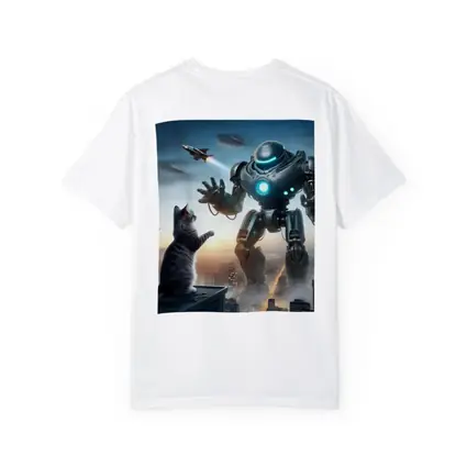 Giant Robot Cat Rooftop Futuristic City