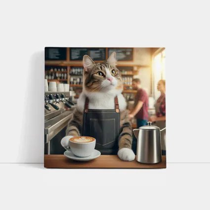 Tabby Cat Barista Working Coffee Shop