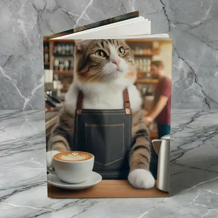 Tabby Cat Barista Working Coffee Shop