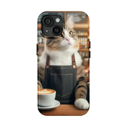 Tabby Cat Barista Working Coffee Shop