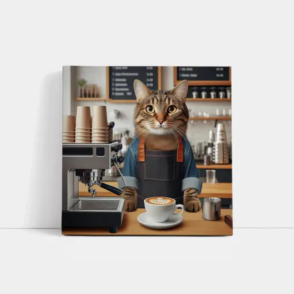 Tabby Cat Barista Coffee Shop Art