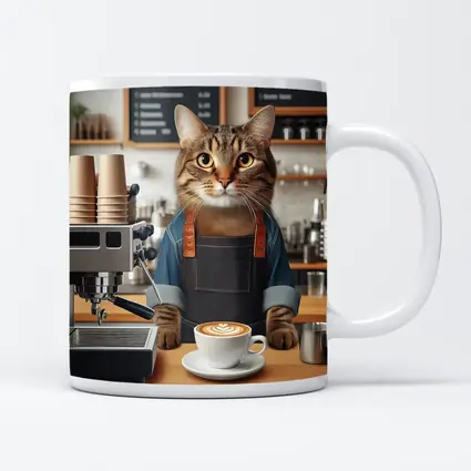 Tabby Cat Barista Coffee Shop Art